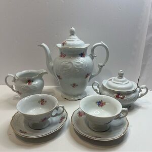 WAWEL made in Poland Footed floral tea set pot tea cup saucers cream and sugar